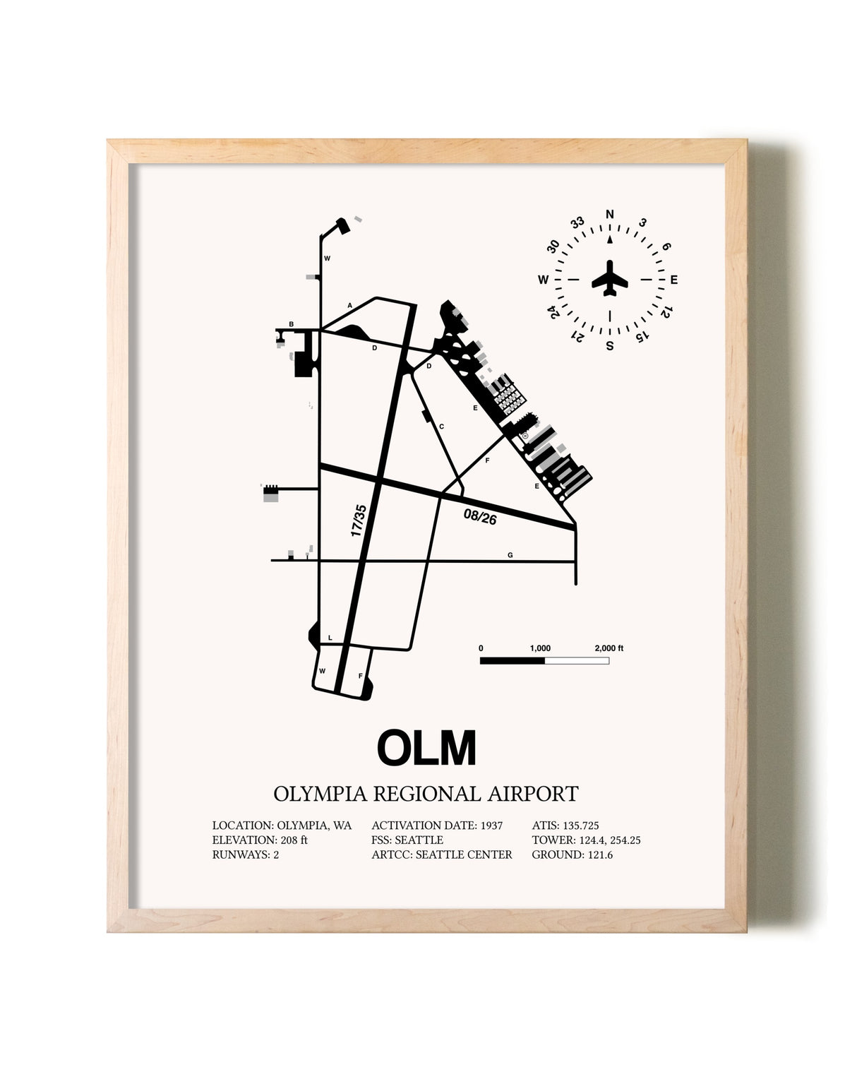 Olympia Regional Airport framed wall art in white frame