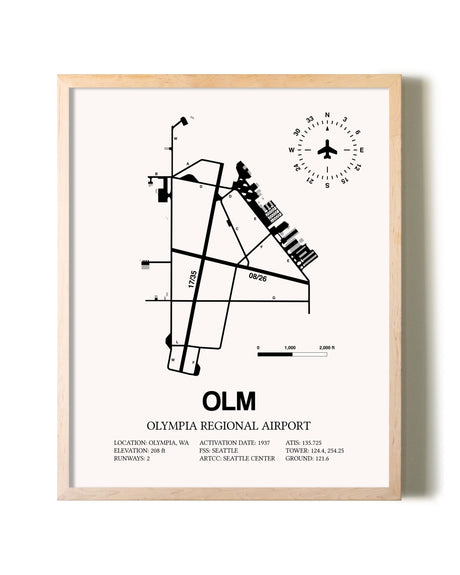 Olympia Regional Airport framed wall art in white frame