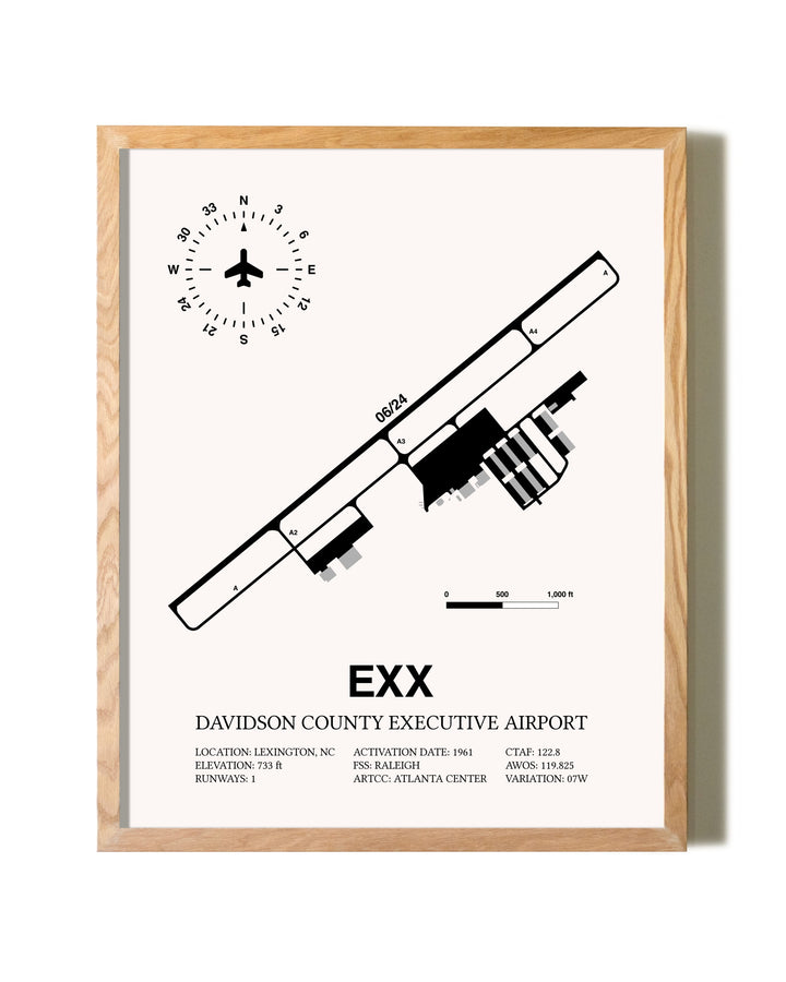 Davidson County Executive Airport framed print in natural wood frame