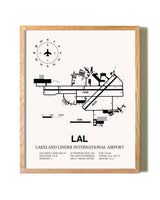 Lakeland Linder International Airport framed print in natural wood frame
