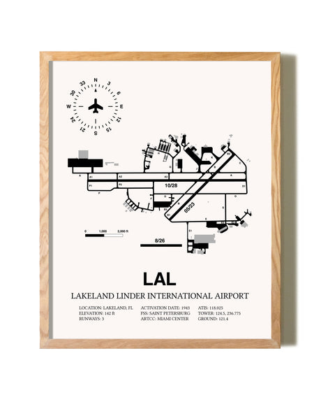 Lakeland Linder International Airport framed print in natural wood frame