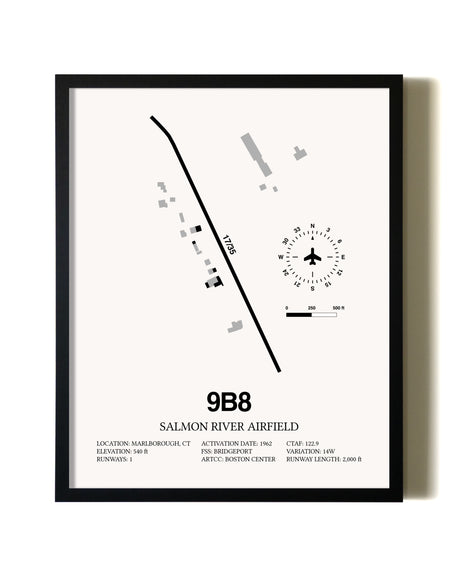 Framed Salmon River Airfield wall art poster in black frame