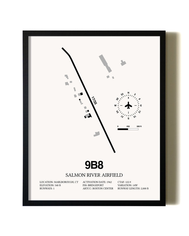 Framed Salmon River Airfield wall art poster in black frame
