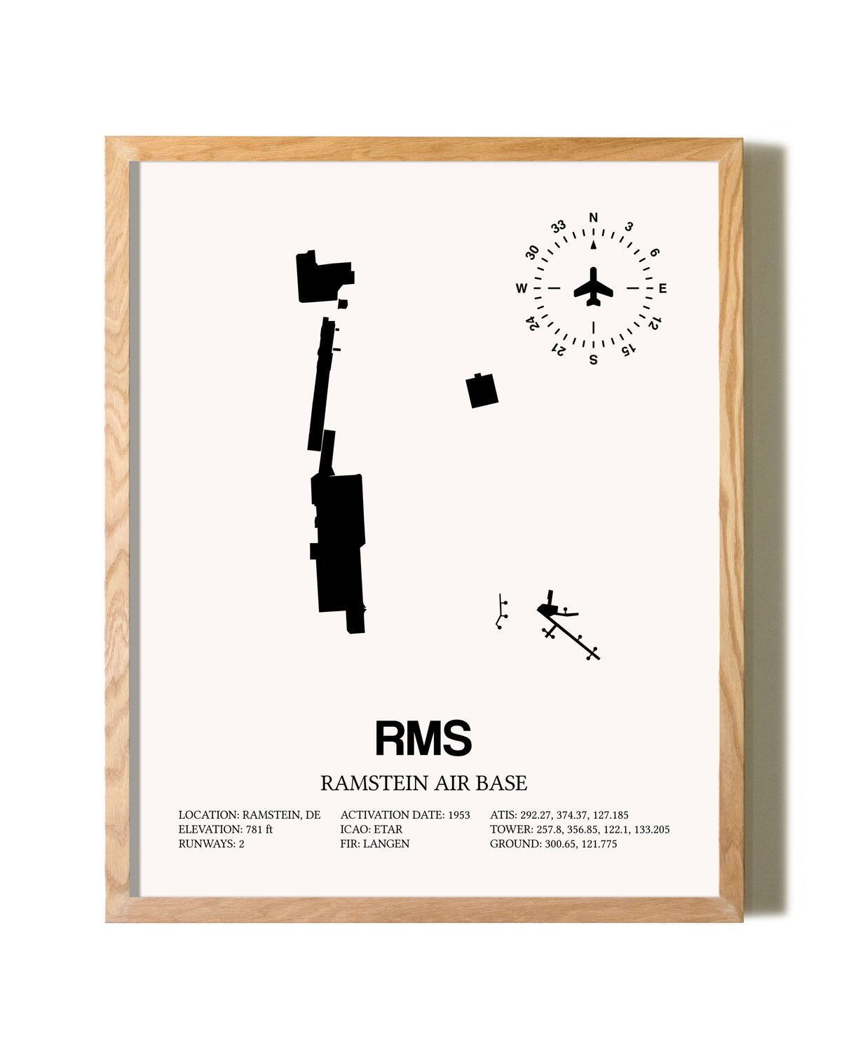 Ramstein Air Base framed print in natural wood frame