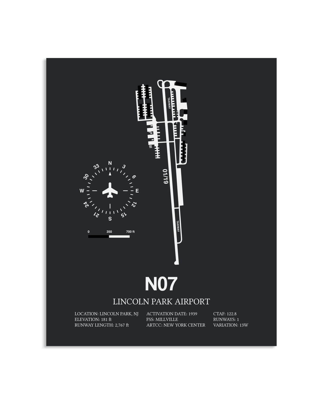 Gray Framed Lincoln Park Airport layout wall art poster