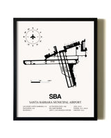 Framed Santa Barbara Municipal Airport wall art poster in black frame