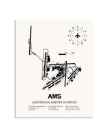 Gray Amsterdam Airport Schiphol framed poster displayed in an airplane hangar
