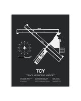 Gray Framed Tracy Municipal Airport layout wall art poster