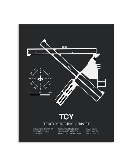 Gray Framed Tracy Municipal Airport layout wall art poster
