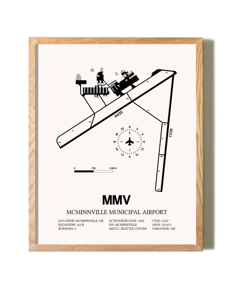 McMinnville Municipal Airport framed print in natural wood frame