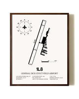 General Dick Stout Field Airport aviation print in walnut frame