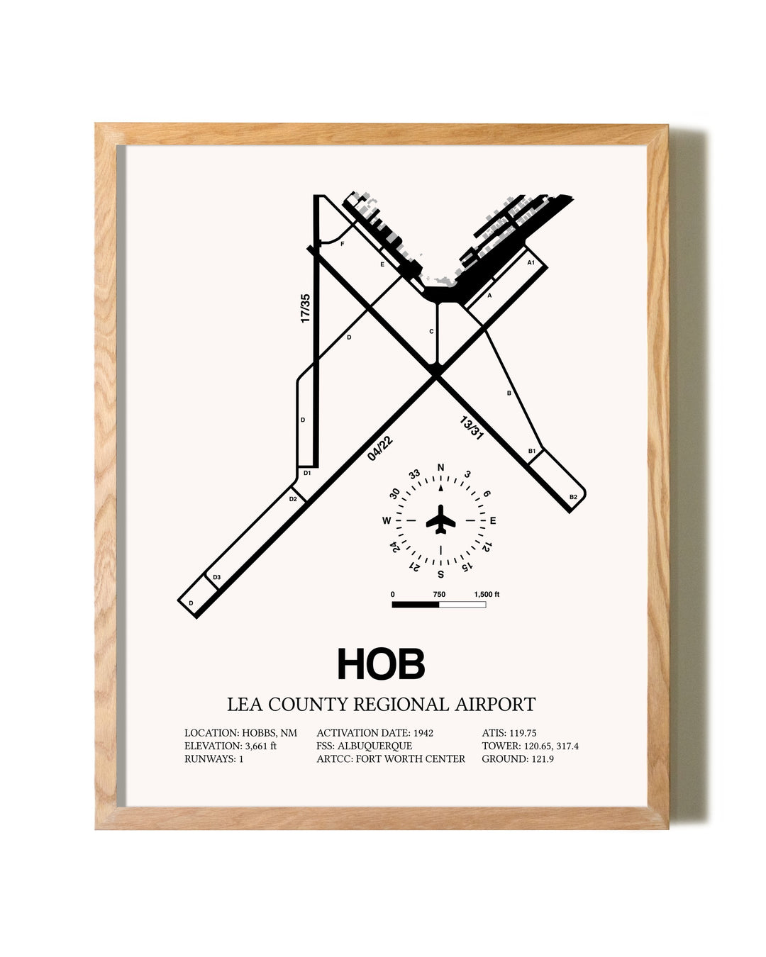 Lea County Regional Airport framed print in natural wood frame