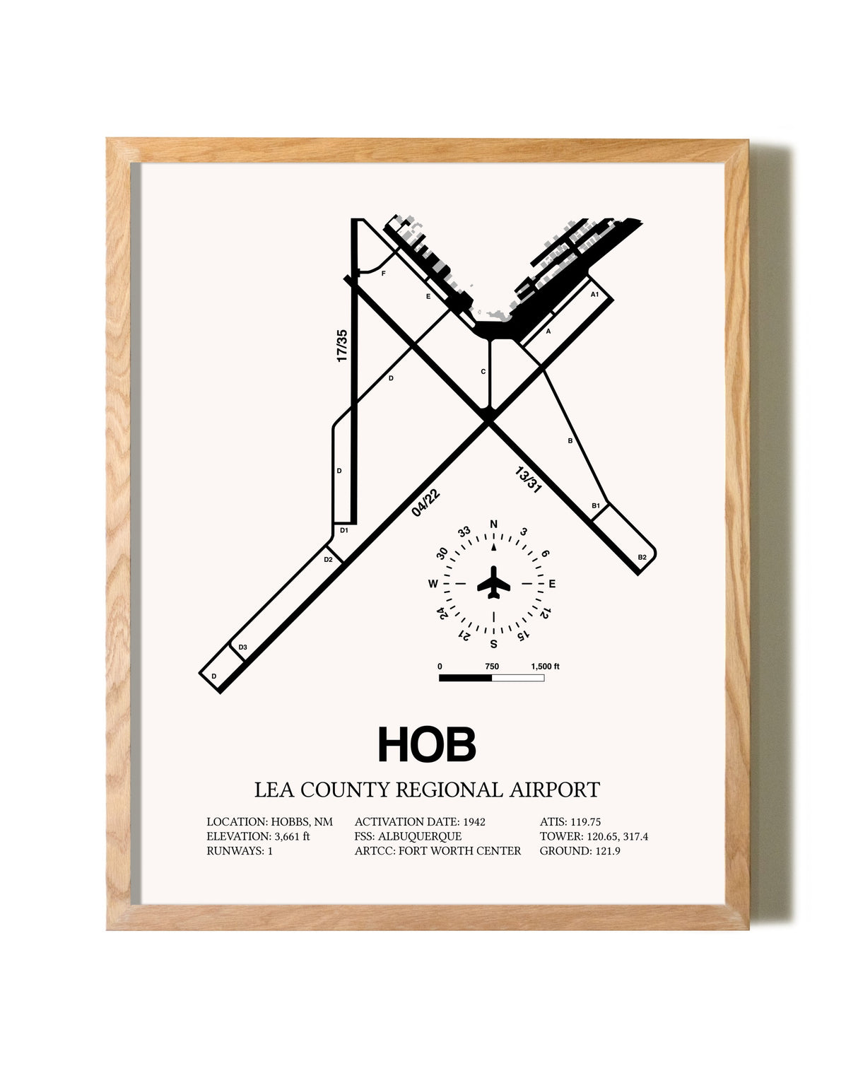Lea County Regional Airport framed print in natural wood frame