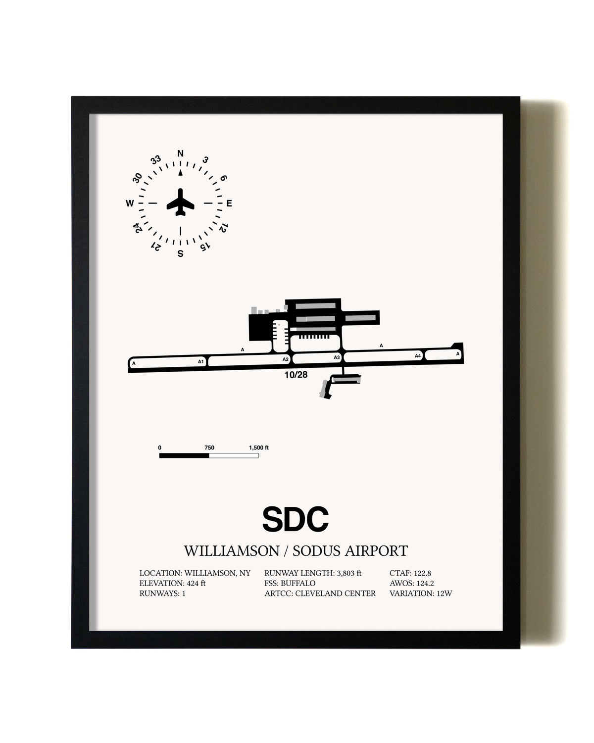 Framed Williamson / Sodus Airport wall art poster in black frame