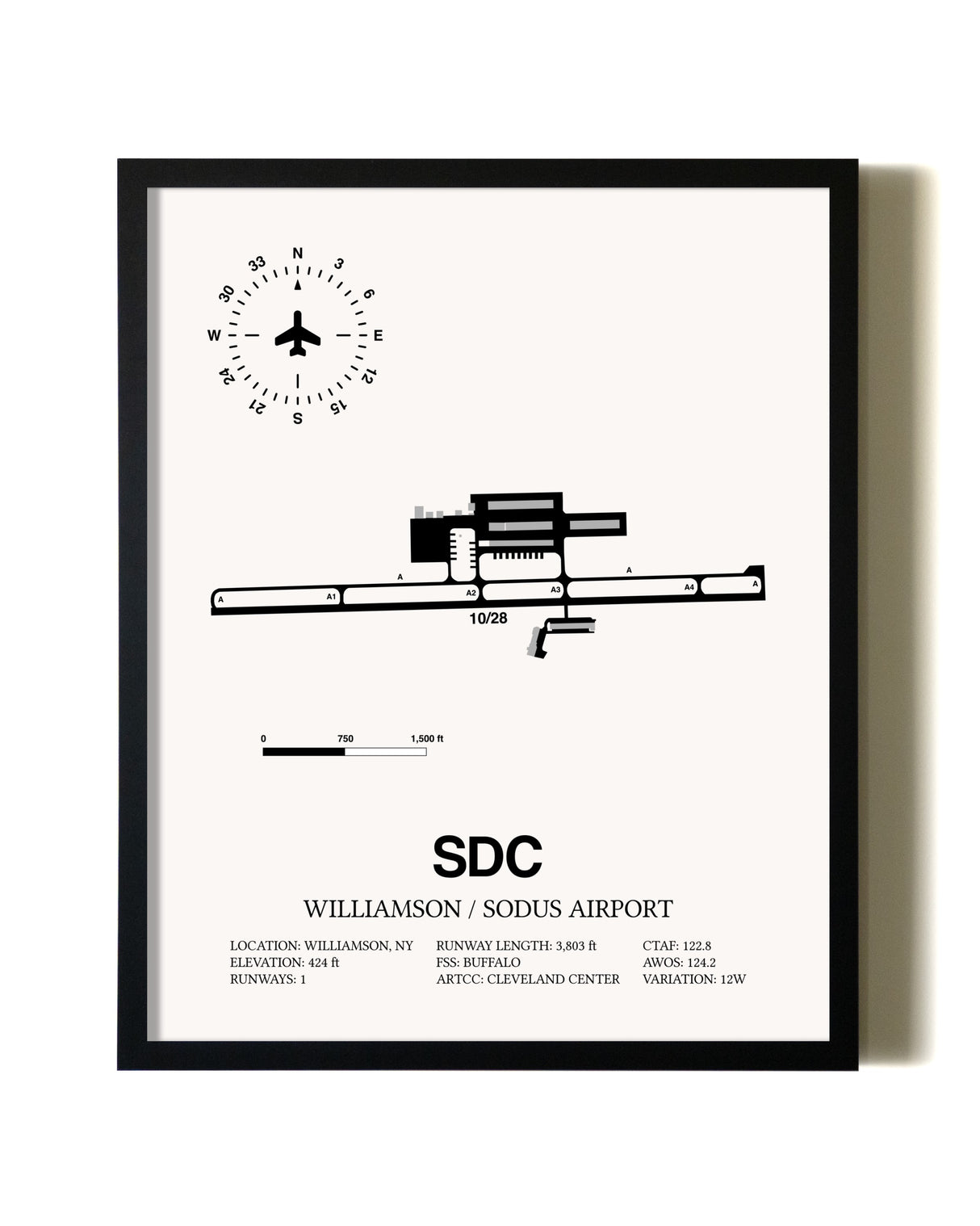 Framed Williamson / Sodus Airport wall art poster in black frame