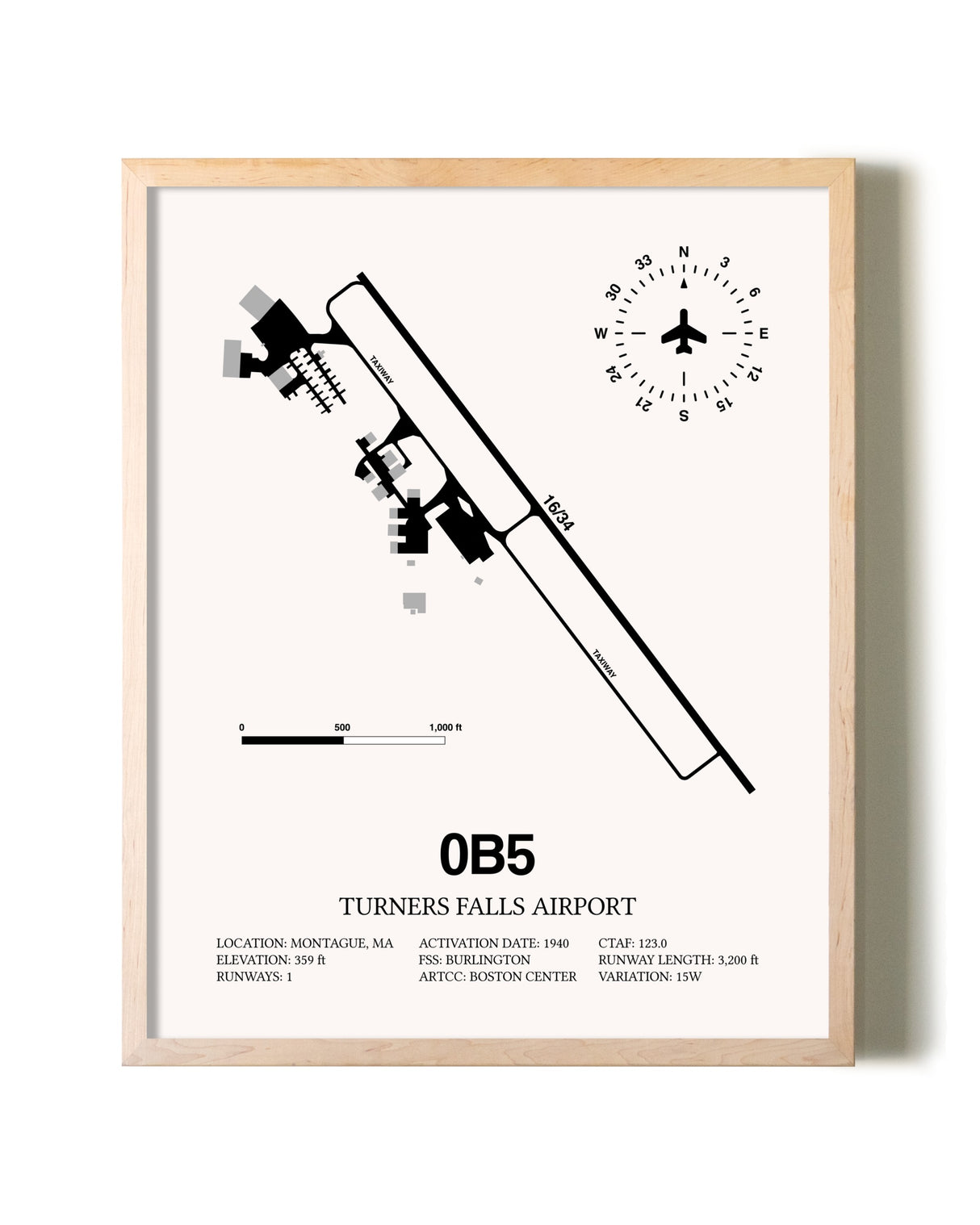 Turners Falls Airport framed wall art in white frame