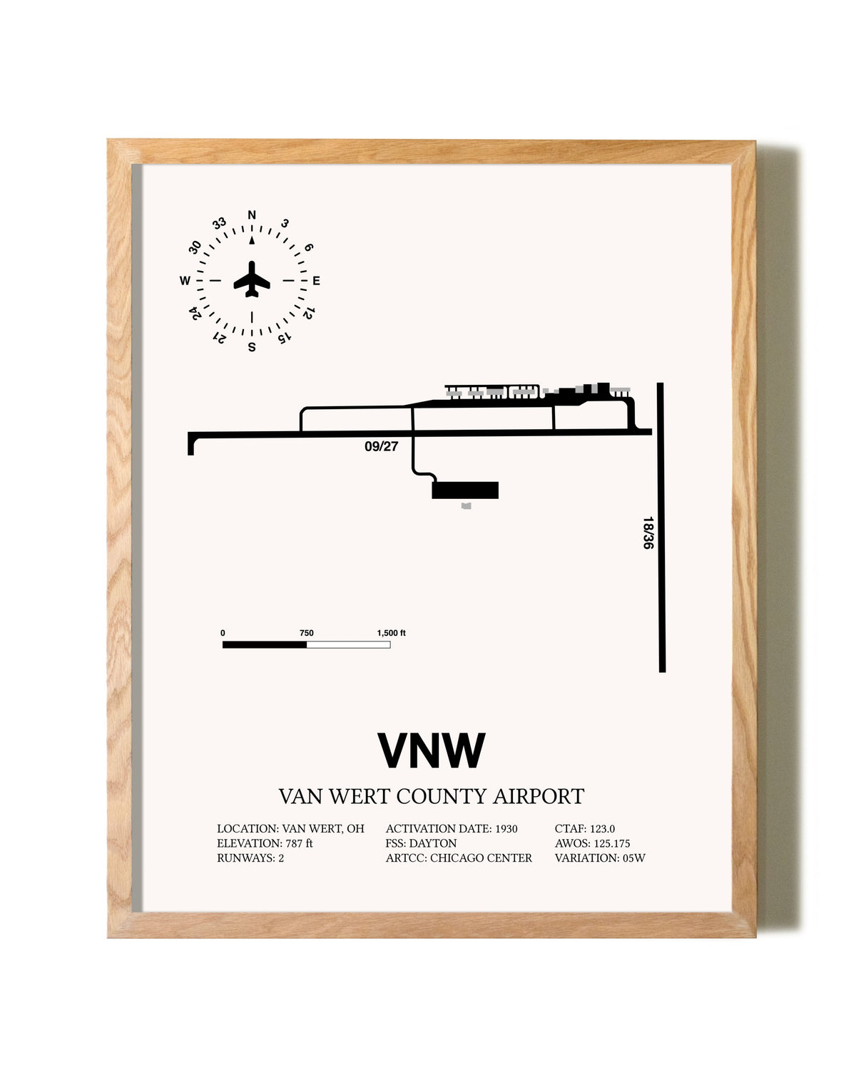 Van Wert County Airport framed print in natural wood frame