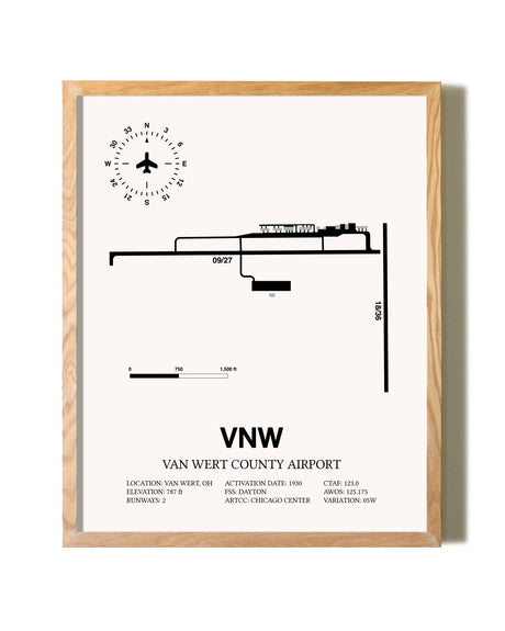 Van Wert County Airport framed print in natural wood frame