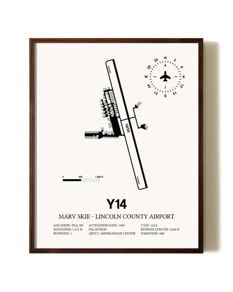 Marv Skie-Lincoln County Airport aviation print in walnut frame