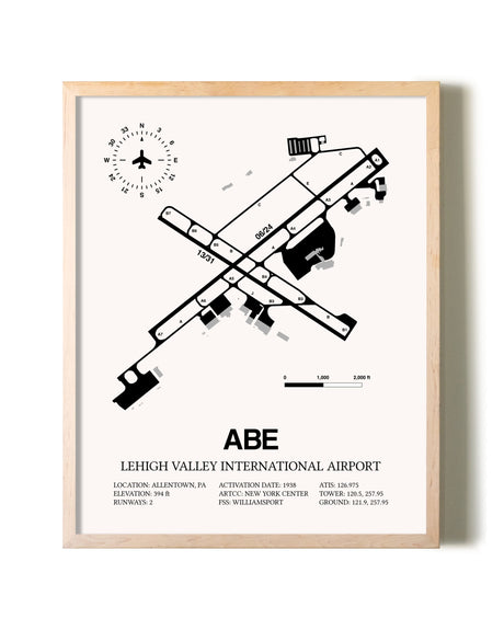 Lehigh Valley International Airport framed wall art in white frame