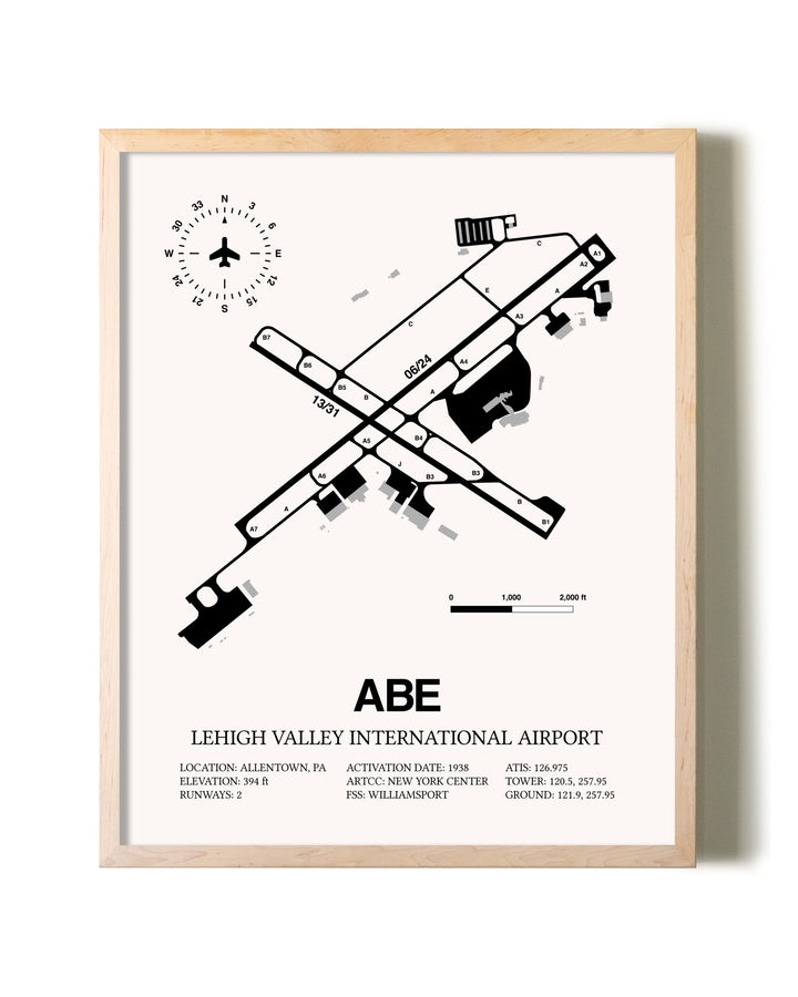 Lehigh Valley International Airport framed wall art in white frame