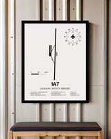 Framed Detailed Airport Map of Jackson County Airport (1A7) in White with a Black Frame
