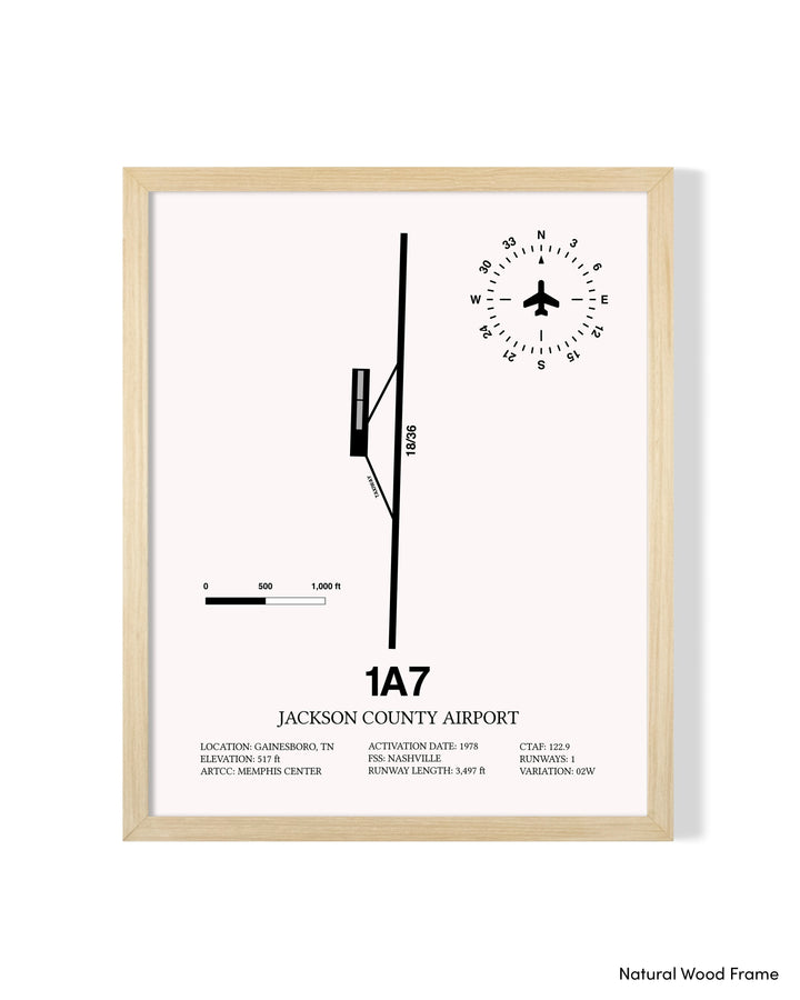 Detailed Airport Map of Jackson County Airport (1A7) in White with a Natural Frame