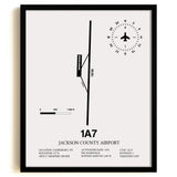 Framed Detailed Airport Map of Jackson County Airport (1A7) in White with a Black Frame