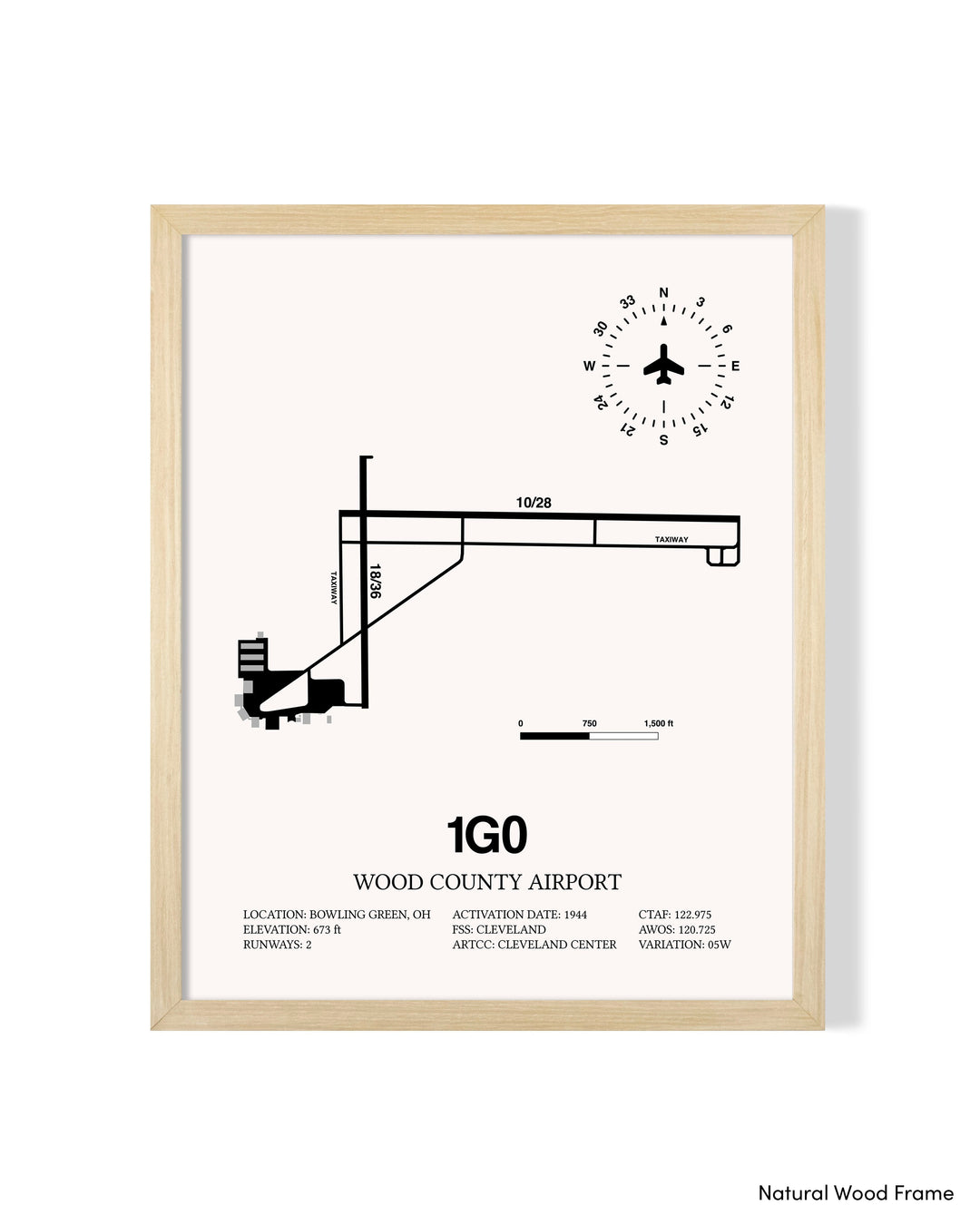 Detailed Airport Map of Wood County Airport (1G0) in White with a Natural Frame