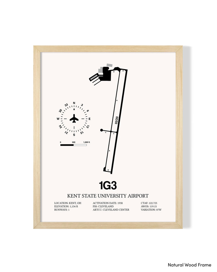 Detailed Airport Map of Kent State University Airport (1G3) in White with a Natural Frame