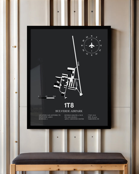 Framed Detailed Airport Map of Bulverde Airpark (1T8) in Gray with a Black Frame
