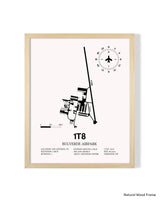 Detailed Airport Map of Bulverde Airpark (1T8) in White with a Natural Frame