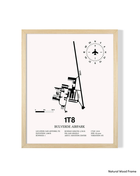 Detailed Airport Map of Bulverde Airpark (1T8) in White with a Natural Frame