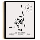 Framed Detailed Airport Map of Bulverde Airpark (1T8) in White with a Black Frame
