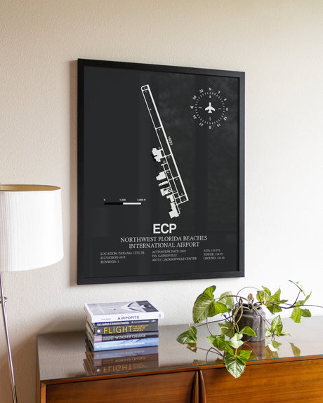 Gray Framed Northwest Florida Beaches International Airport wall art poster in black frame