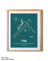 Texarkana Regional Airport - Webb Field airport map poster in oak frame with mat