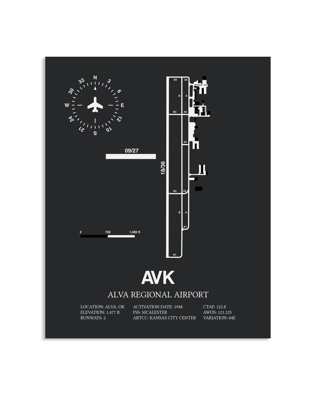 Gray Framed Alva Regional Airport layout wall art poster