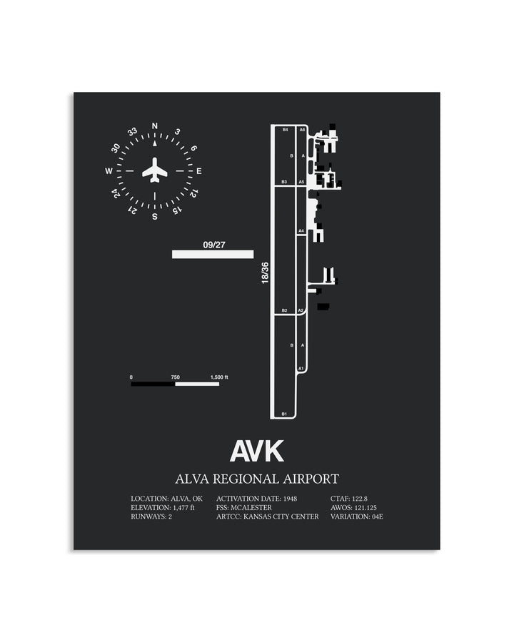 Gray Framed Alva Regional Airport layout wall art poster