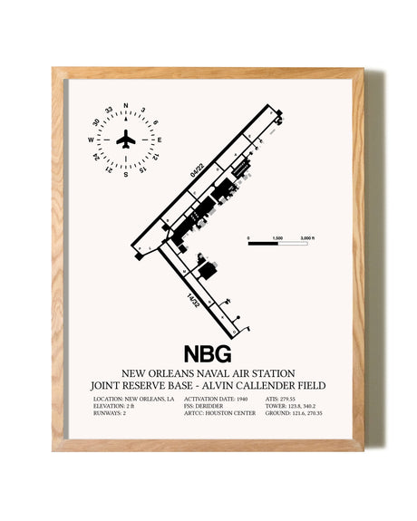 New Orleans Naval Air Station Joint Reserve Base-Alvin Callender Field framed print in natural wood frame