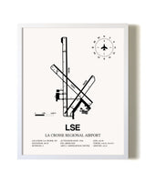 La Crosse Regional Airport airport map poster in oak frame