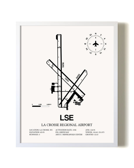 La Crosse Regional Airport airport map poster in oak frame