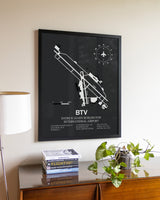Gray Framed Patrick Leahy Burlington International Airport wall art poster in black frame