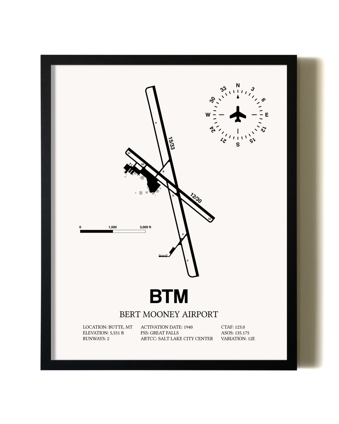 Framed Bert Mooney Airport wall art poster in black frame