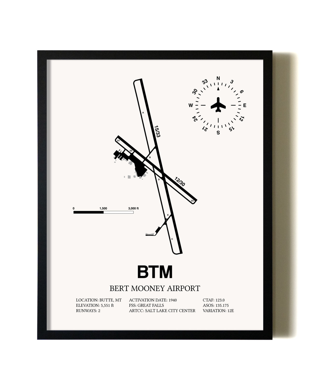Framed Bert Mooney Airport wall art poster in black frame