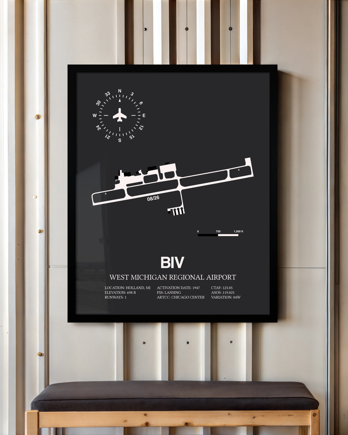 Frame color options for West Michigan Regional Airport Wall Art