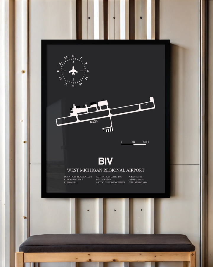 Frame color options for West Michigan Regional Airport Wall Art