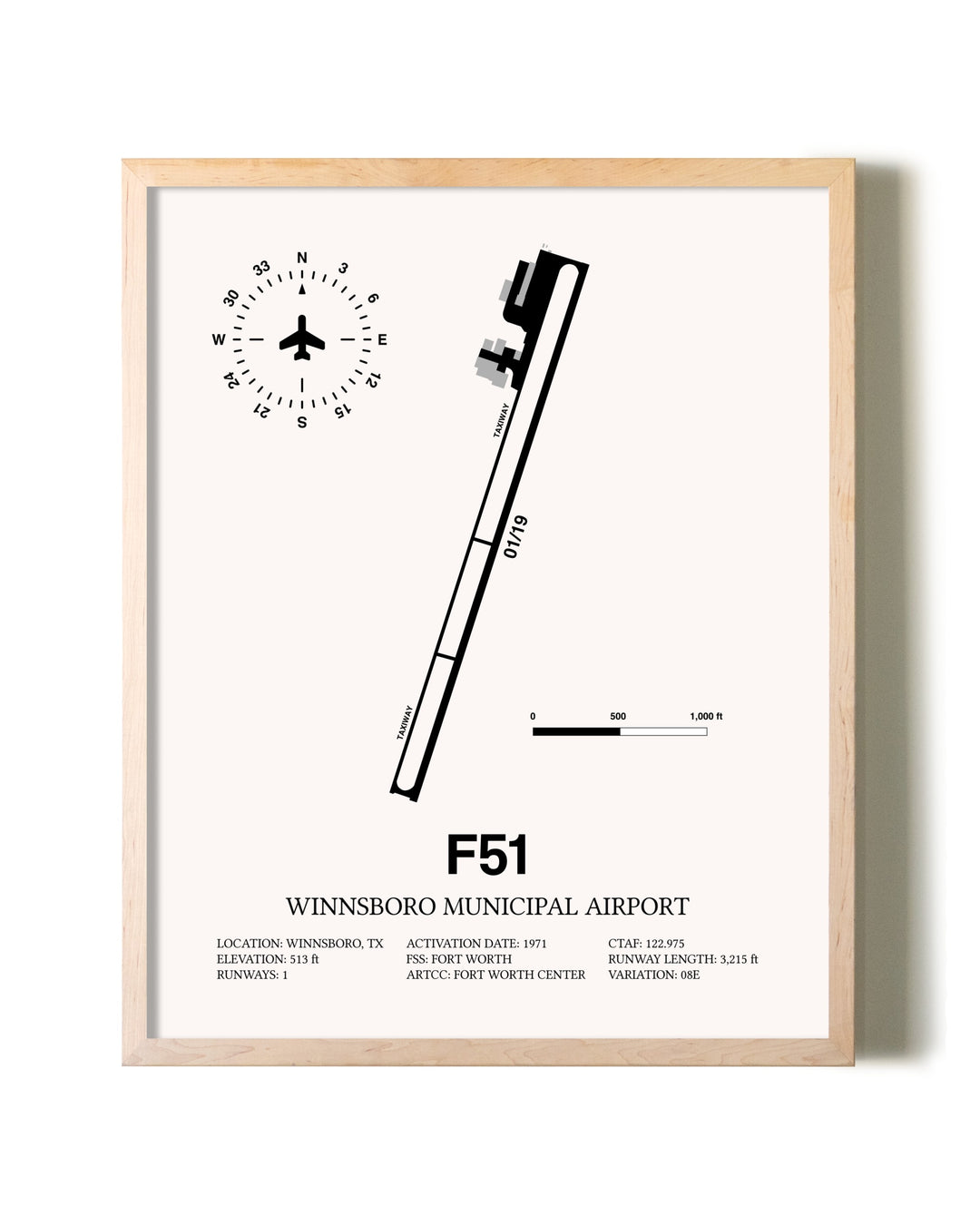 Winnsboro Municipal Airport framed wall art in white frame