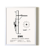 Newton City / County Airport airport map poster in oak frame
