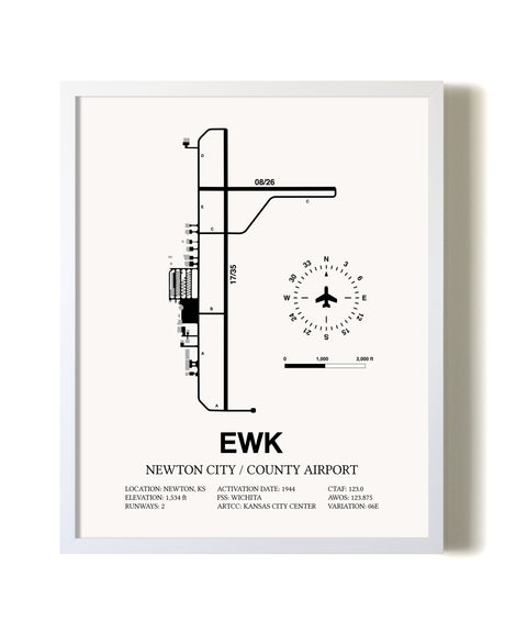 Newton City / County Airport airport map poster in oak frame