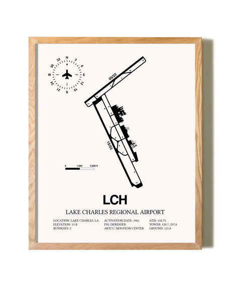Lake Charles Regional Airport framed print in natural wood frame